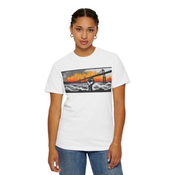 Empowerment Garment-Dyed Unisex T-Shirt - Bold Fist Design Defiant in the Storm, Rising in Strength - Image 4