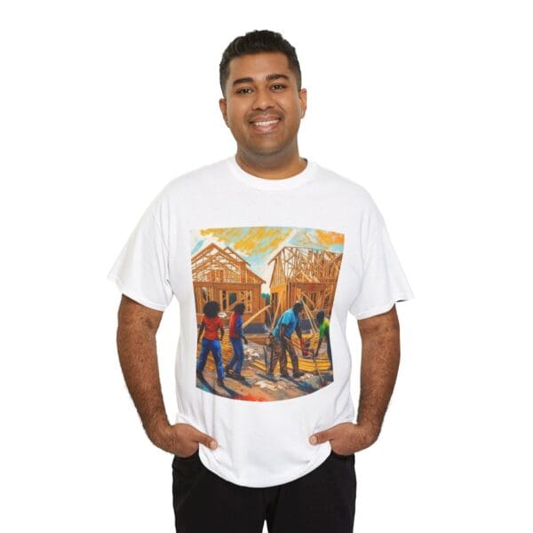 Inspirational Construction Worker Tee - Unisex Heavy Cotton Shirt Raising Walls, Uplifting Communities."  "Built by Us, Built for Us." - Image 8