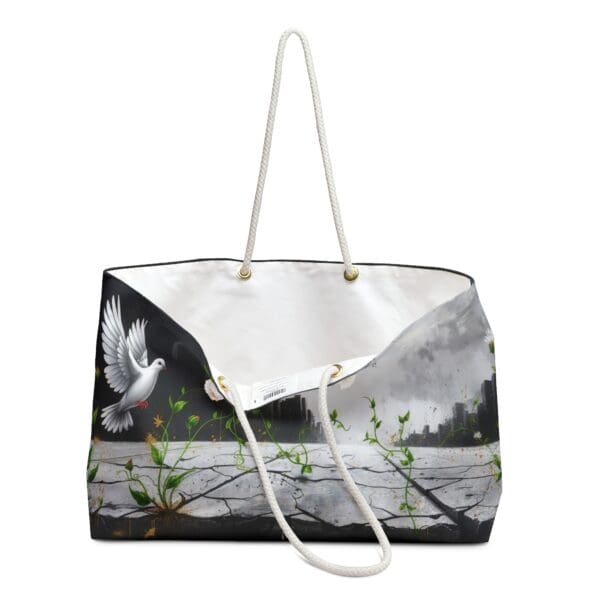 Inspirational Weekender Bag with Dove Design - Perfect for Travel & Weekend Getaways "Echoes of Resilience, Written in Flight." - Image 3