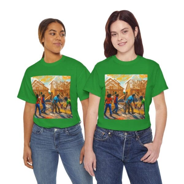 Inspirational Construction Worker Tee - Unisex Heavy Cotton Shirt Raising Walls, Uplifting Communities."  "Built by Us, Built for Us." - Image 85