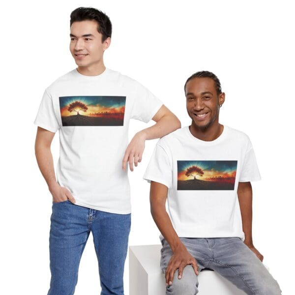 Nature-Inspired Unisex Heavy Cotton Tee with Tree Design "Guided by Resilience. United by Purpose."  "Where Roots R - Image 9