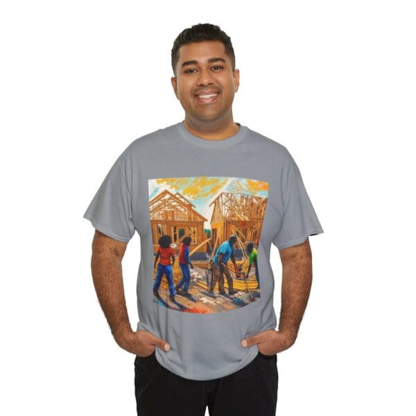 Inspirational Construction Worker Tee - Unisex Heavy Cotton Shirt Raising Walls, Uplifting Communities."  "Built by Us, Built for Us." - Image 72