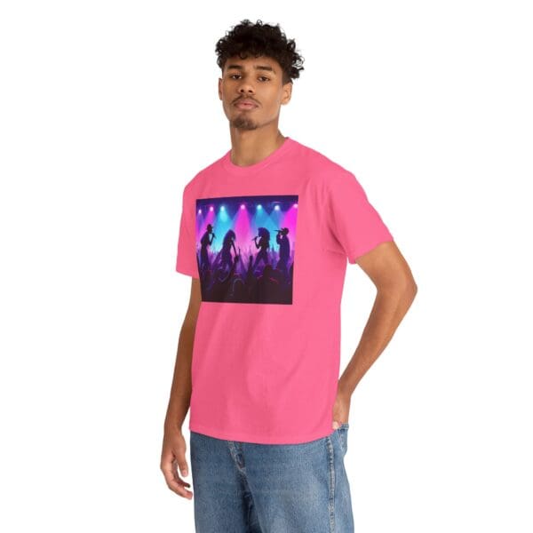 Unisex Heavy Cotton Tee - Vibrant Concert Silhouette Design "Blue & Pink Glow, Hip-Hop Takes Flight." - Image 75