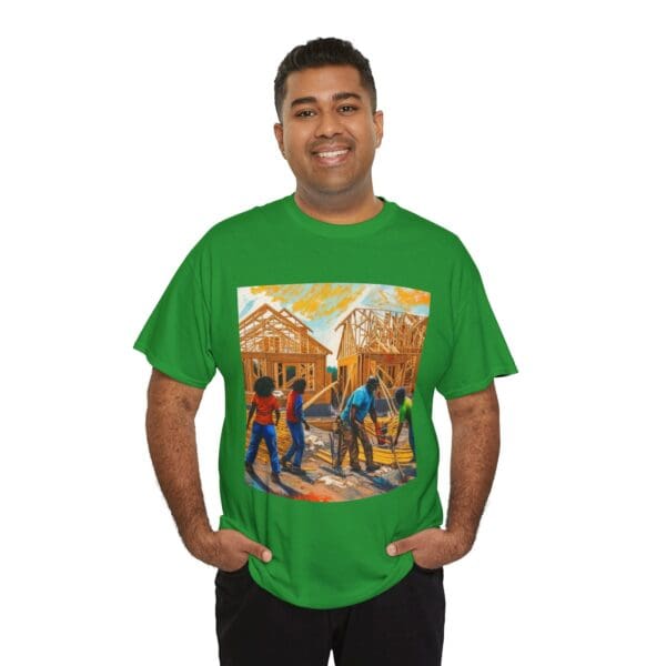 Inspirational Construction Worker Tee - Unisex Heavy Cotton Shirt Raising Walls, Uplifting Communities."  "Built by Us, Built for Us." - Image 83
