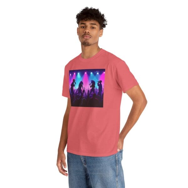 Unisex Heavy Cotton Tee - Vibrant Concert Silhouette Design "Blue & Pink Glow, Hip-Hop Takes Flight." - Image 13