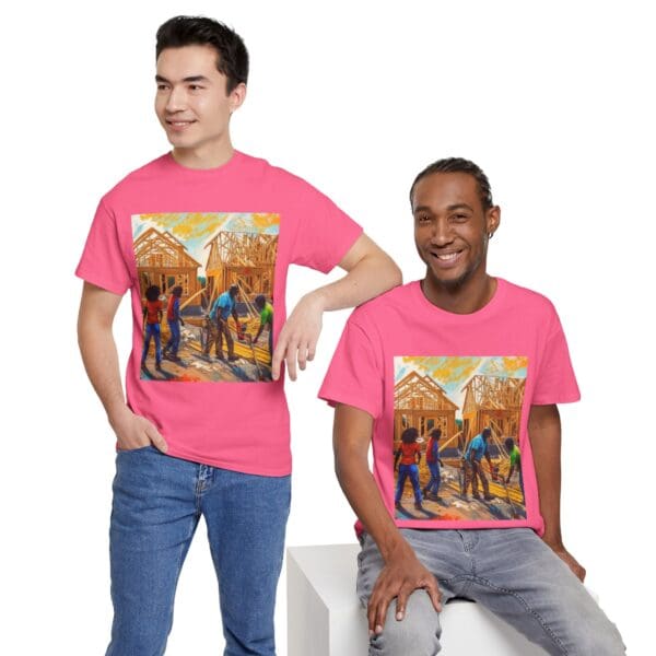 Inspirational Construction Worker Tee - Unisex Heavy Cotton Shirt Raising Walls, Uplifting Communities."  "Built by Us, Built for Us." - Image 140