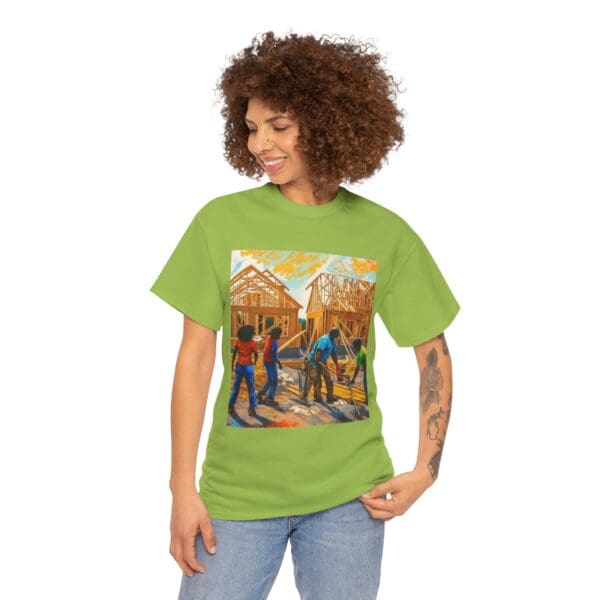 Inspirational Construction Worker Tee - Unisex Heavy Cotton Shirt Raising Walls, Uplifting Communities."  "Built by Us, Built for Us." - Image 60