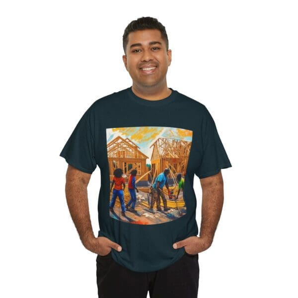 Inspirational Construction Worker Tee - Unisex Heavy Cotton Shirt Raising Walls, Uplifting Communities."  "Built by Us, Built for Us." - Image 95