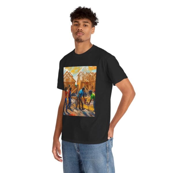 Inspirational Construction Worker Tee - Unisex Heavy Cotton Shirt Raising Walls, Uplifting Communities."  "Built by Us, Built for Us." - Image 18