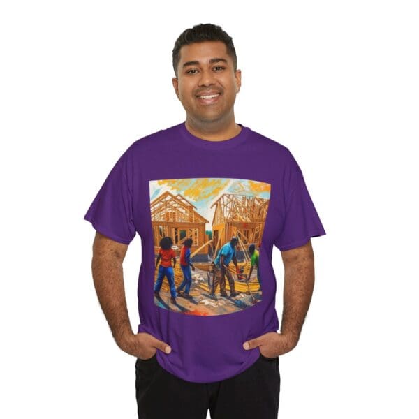 Inspirational Construction Worker Tee - Unisex Heavy Cotton Shirt Raising Walls, Uplifting Communities."  "Built by Us, Built for Us." - Image 127