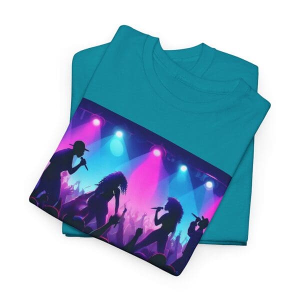 Unisex Heavy Cotton Tee - Vibrant Concert Silhouette Design "Blue & Pink Glow, Hip-Hop Takes Flight." - Image 51