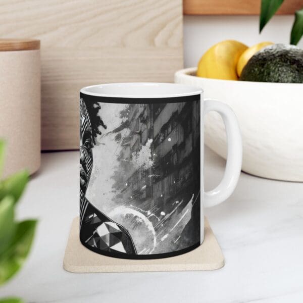 Black and White Art Ceramic Mug - 11oz & 15oz "Body as Canvas. Spirit as Fire." - Image 8