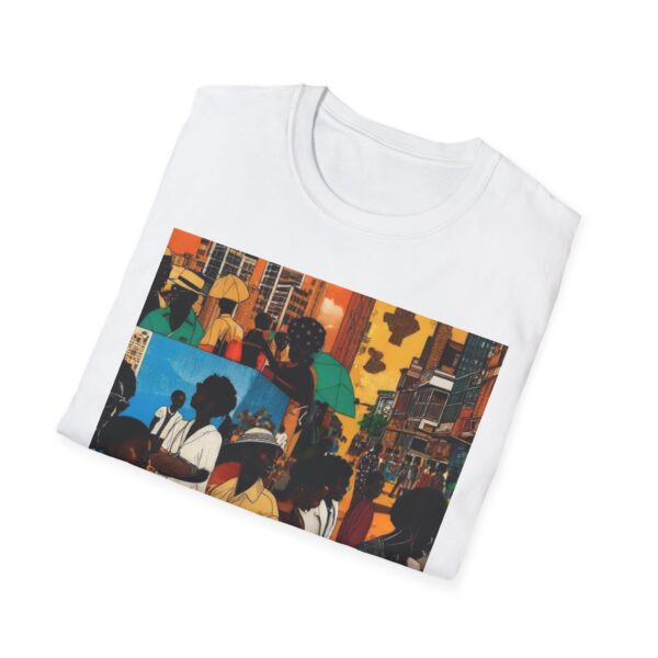 Cultural Vibes Unisex Softstyle T-Shirt - Art Inspired Design The Pulse of the City, The Strength of the Diaspora - Image 4