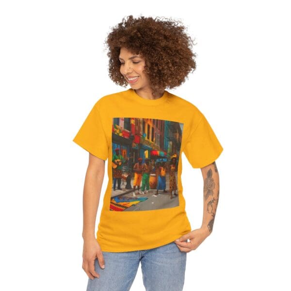 Vibrant Street Art Unisex Heavy Cotton Tee "Strings, Drums, and Stories in Motion. - Image 35