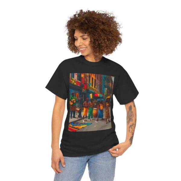 Vibrant Street Art Unisex Heavy Cotton Tee "Strings, Drums, and Stories in Motion. - Image 16