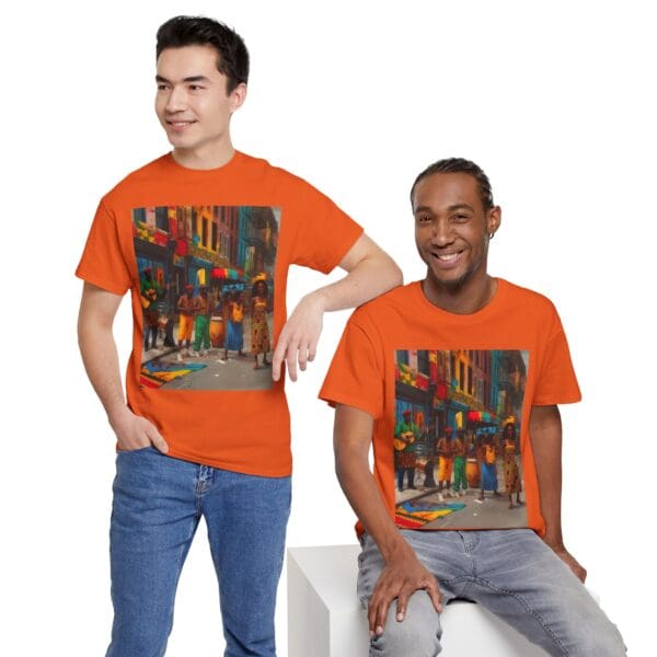 Vibrant Street Art Unisex Heavy Cotton Tee "Strings, Drums, and Stories in Motion. - Image 49