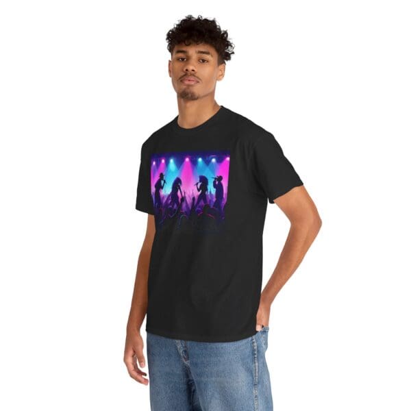 Unisex Heavy Cotton Tee - Vibrant Concert Silhouette Design "Blue & Pink Glow, Hip-Hop Takes Flight." - Image 24