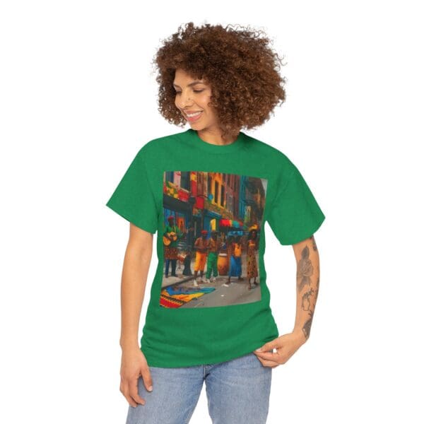 Vibrant Street Art Unisex Heavy Cotton Tee "Strings, Drums, and Stories in Motion. - Image 75