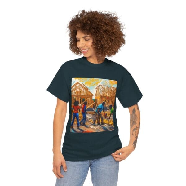 Inspirational Construction Worker Tee - Unisex Heavy Cotton Shirt Raising Walls, Uplifting Communities."  "Built by Us, Built for Us." - Image 92