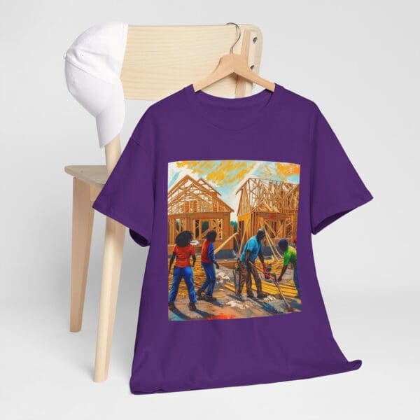 Inspirational Construction Worker Tee - Unisex Heavy Cotton Shirt Raising Walls, Uplifting Communities."  "Built by Us, Built for Us." - Image 124