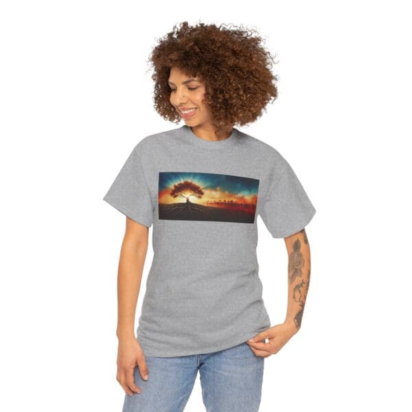 Nature-Inspired Unisex Heavy Cotton Tee with Tree Design "Guided by Resilience. United by Purpose."  "Where Roots R - Image 36