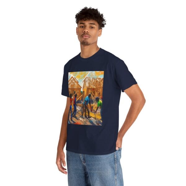 Inspirational Construction Worker Tee - Unisex Heavy Cotton Shirt Raising Walls, Uplifting Communities."  "Built by Us, Built for Us." - Image 113