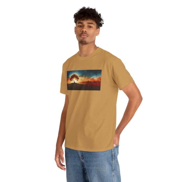 Nature-Inspired Unisex Heavy Cotton Tee with Tree Design "Guided by Resilience. United by Purpose."  "Where Roots R - Image 49